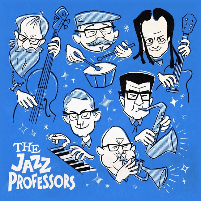 Mid-century-style cartoon portrait of The Jazz Professors