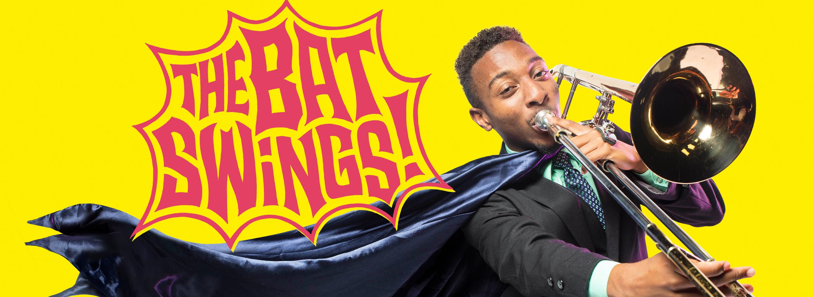 The Bat Swings! logo appears with trombone player wearing a cape