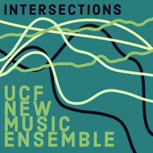 Album cover for Intersections by The UCF New Music Ensemble, art features wavy lines intersecting