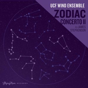 Album cover for Zodiac Concerto II by The UCF Wind Ensemble, art features various constellations