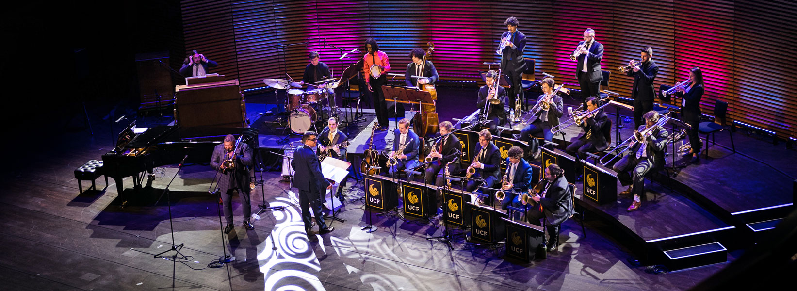 Photo of the Flying Horse Big Band performing on stage